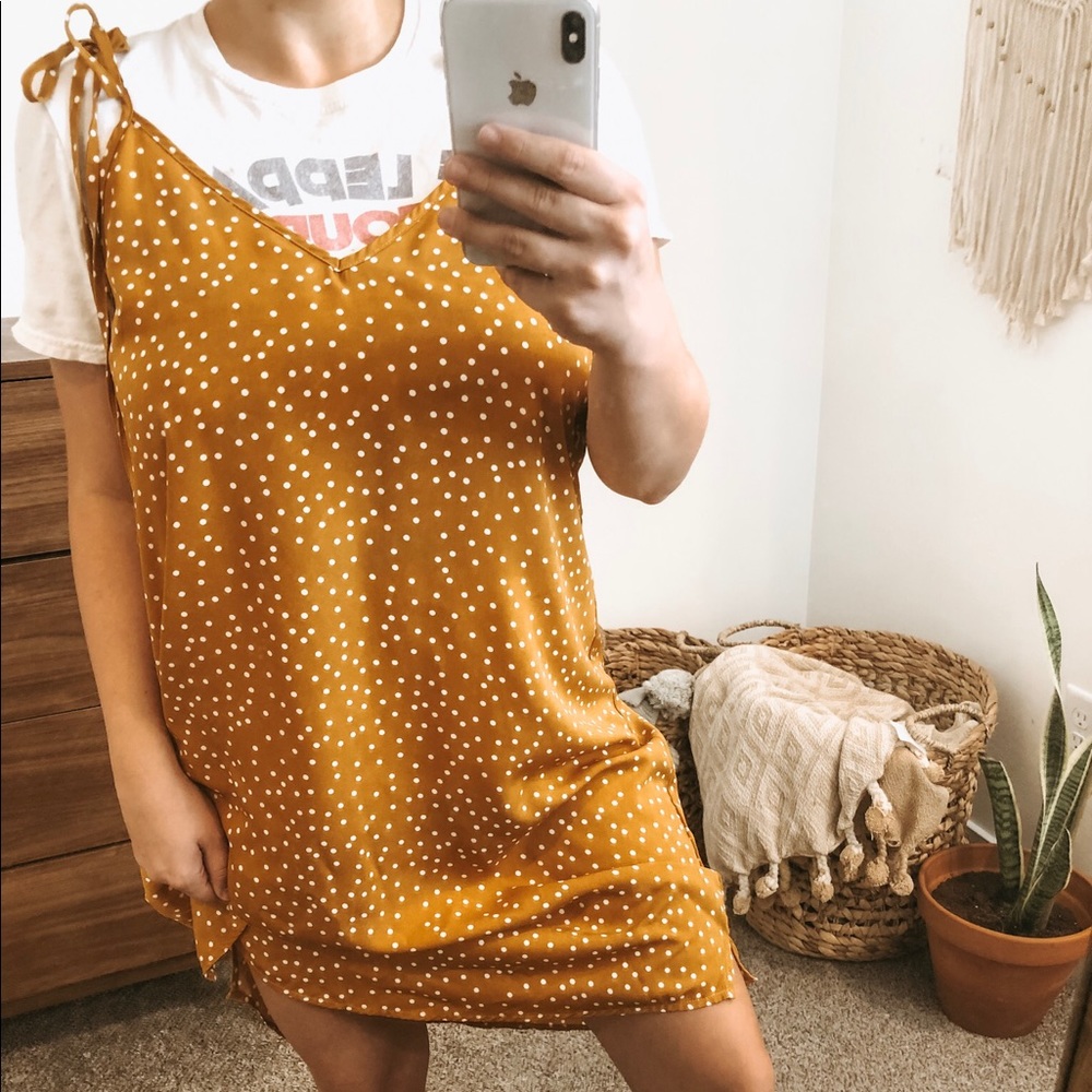 Mustard polka dot slip dress